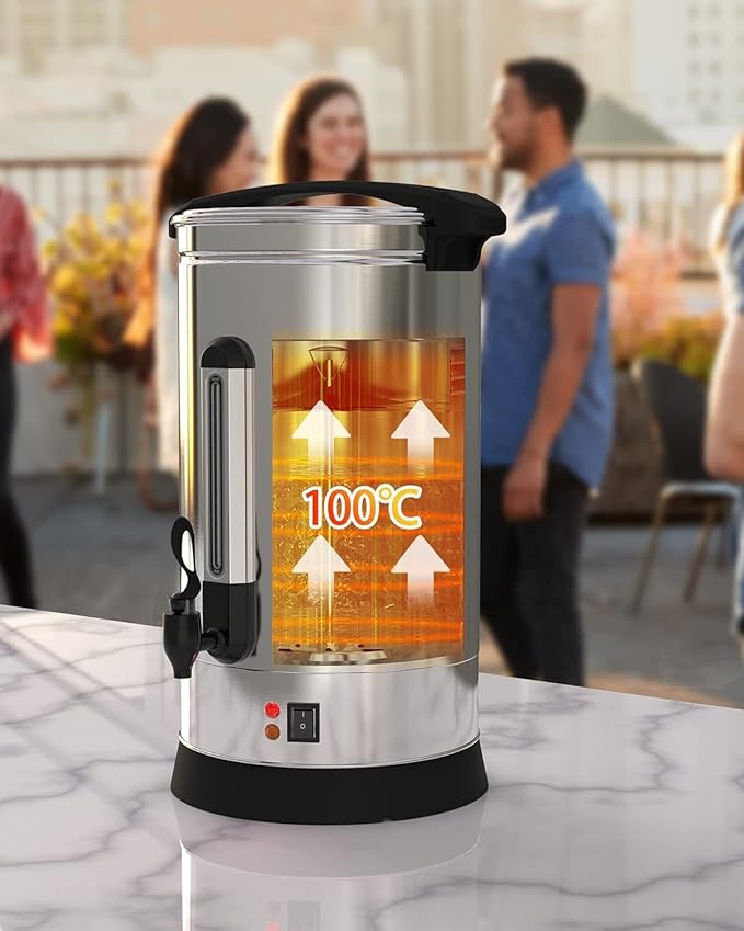 GarveeHome 60 Cups Coffee Urn,10 L/2.6 gal Double Wall Commerical Coffee Maker for Buffet Catering Wedding Gathering,Large Capacity Hot Coffee Dispenser,Stainless Steel Hot Water Urn