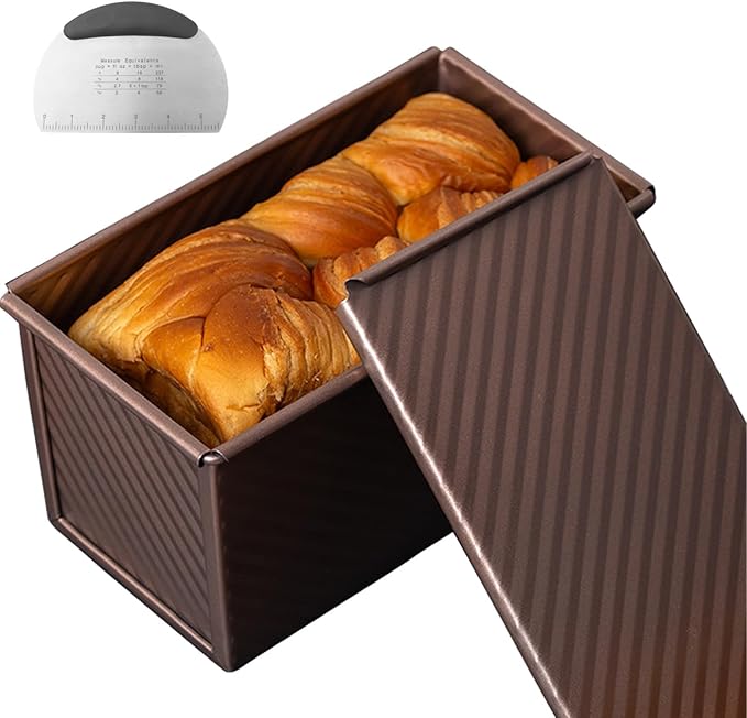 Pullman Loaf Pan with Lid & Dough Scraper Cutter, Nonstick Carbon Steel Bread Baking Pan, Heavy Duty Bakeware, Perfect for Homemade Sandwich, Sourdough, Toast & Cake
