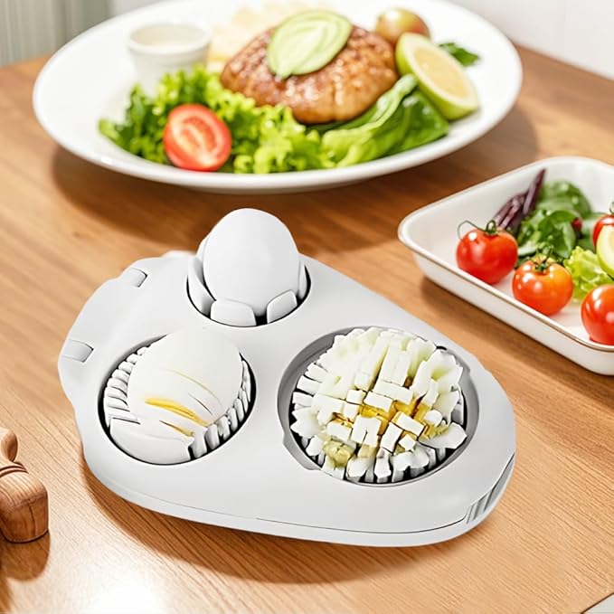 3 in 1 Egg Slicer for Hard Boiled Eggs, 2025 New Egg Cutter for Hard Boiled Eggs for Strawberry Mushroom Grape Cherry Tomato, Multi-Function Food Slicer for Home Use Kitchen Chopper Tool (2 PCS)