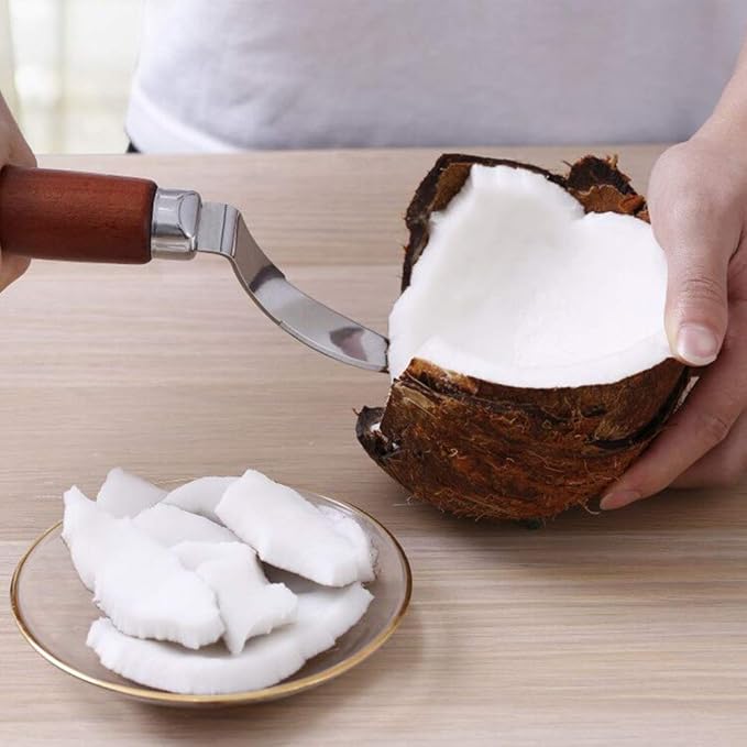 Coconut Opener Tools, Set of Stainless Steel Coconut Puncher with Straws, Brush, Coconut Meat Remover with Wood Handle, For Green & Young Coconut