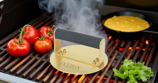 Titanium Burger Press with Anti-Scald Handle, Titanium Burger Smasher, Hamburger Press for Griddle, Bacon Press, Grill Press, Ground Beef Patty Press (6")