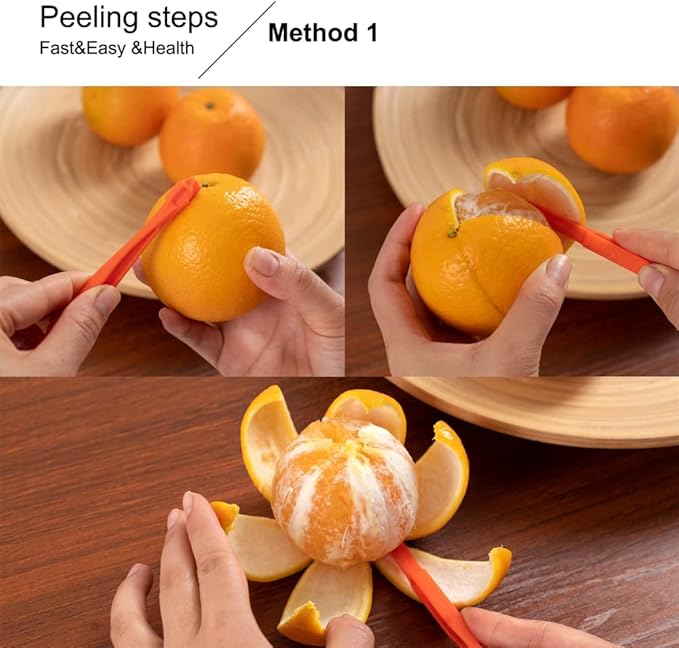 Premium Plastic Orange Peeler Lemon Citrus Peel Cutter Vegetable Slicer Fruit Tools (Long Handle Type Green 2 Pack; Mouse Type orange 1 Pack)
