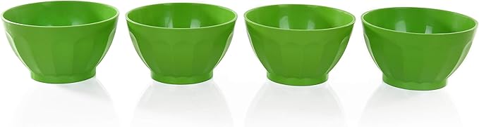 Mintra Unbreakable Plastic Bowl, GREEN 4pk - Medium, 750ml, 25oz, 5.5inW x 3inH - (Part Of A Set) - Salad, Snacks, Breakfast Cereal, Fruit, Popcorn, Soup, Colorful, Shatterproof, BPA Free