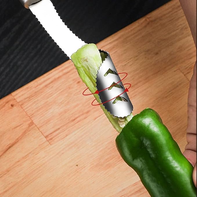 Yiasangly Jalapeno Pepper Corer, Stainless Steel Chili Corer Remover Deseeder kitchen Tool with Serrated Slice and Rubber Handle for Barbecue Cooking Accessories Kitchen Gadgets