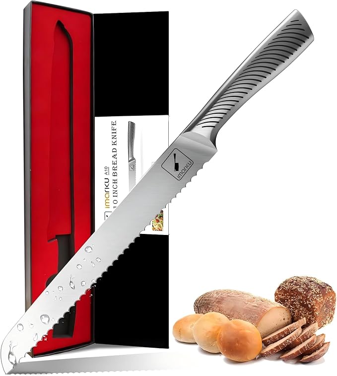 imarku Bread Knife 10 Inch: German High Carbon Stainless Steel Professional Grade Serrated Bread Knife, Razor Sharp Edge Cake Knife for Homemade Bread/Bagels/Cake