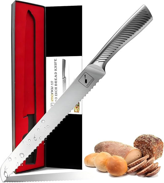 imarku Bread Knife 10 Inch: German High Carbon Stainless Steel Professional Grade Serrated Bread Knife, Razor Sharp Edge Cake Knife for Homemade Bread/Bagels/Cake
