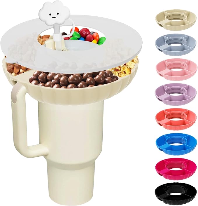 Stanley Snack Tray, Food Grade Silicone Bowl for 30 oz Cup With Straws Cover, Tumbler Accessory (Cream)