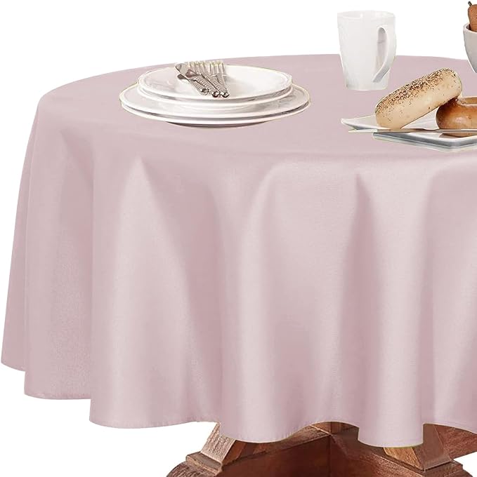 Obstal 210GSM Round Table Cloth, Oil-Proof Spill-Proof and Water Resistance Microfiber Tablecloth, Decorative Fabric Circular Table Cover for Outdoor and Indoor Use (Dusty Pink, 108 Inch Diameter)