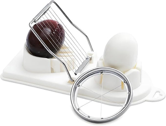 Egg Slicer For Hard Boiled Eggs - Egg Cutter | Strawberry Slicer | Heavy Duty Stainless Steel Egg Cutter | 2-in-1 Multipurpose Kitchen Accessories For Mushroom, Egg, Strawberry, Kiwi, Banana, Cheese