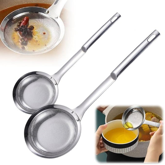 Fine Mesh Stainless Steel Colander, 2025 Stainless Steel Fine Mesh Strainer with Handle, Sieve Mesh for Kitchen Cooking, Oil Food Strainer Kitchen Gadgets(MIXED,2PCS)