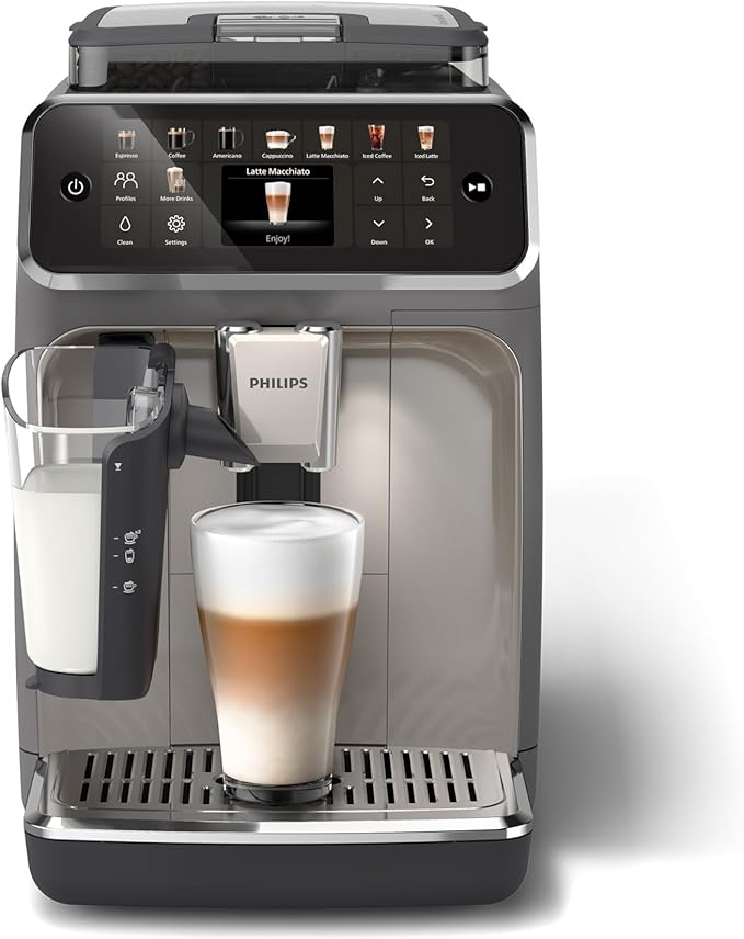 Philips 5500 Series Fully Automatic Espresso Machine, LatteGo Milk System, Integrated Grinder, 20 Hot & Iced Coffee Pre-Sets, Quick Start, SilentBrew, 15-Bar Pressure, Black Chrome (EP5544/94)