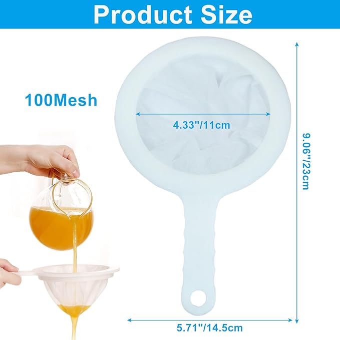 Zorfeter 2 Pieces Ultra Fine Mesh Strainer, Nylon Food Juice Strainer Mini Brine Shrimp Separation Net, Kitchen Tool for Filtering Juice/Milk/Honey(100/400 Mesh)
