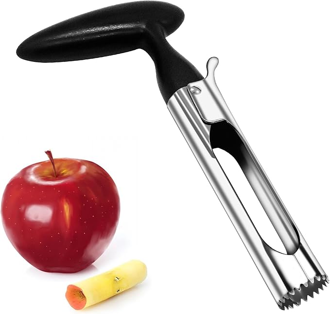 Stainless Steel Apple Corer Tool - Easy Push Design for Quick Coring, Non-Slip Handle - Fruit & Vegetable Seed Remover, Dishwasher Safe (Black)