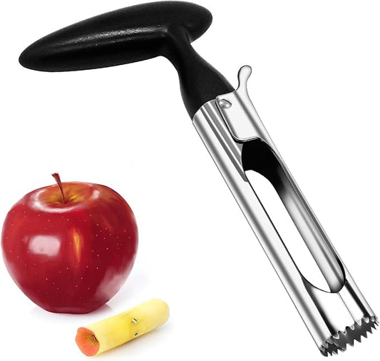 Stainless Steel Apple Corer Tool - Easy Push Design for Quick Coring, Non-Slip Handle - Fruit & Vegetable Seed Remover, Dishwasher Safe (Black)