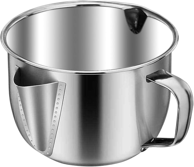 Stainless Steel Fat Separator Bowl, Large 4 Cups Gravy Separator Bowl With Handle Round Shape, 1000ml Capacity for Healthy Cooking Reduce Fat Intake(COLOR:no lid)