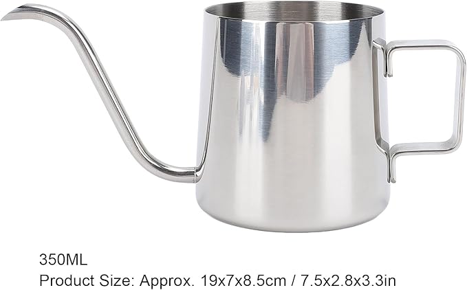 Pour Over Coffee Kettle, Gooseneck Kettle, 304 Stainless Steel, 350ML, for Camping, Outdoor, and Travel Use, Durable, Compact Design with Gooseneck Spout for Precision Brewing