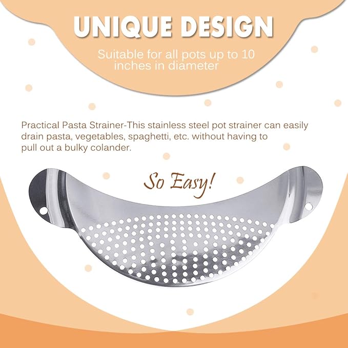 3pcs Stainless Steel Pot Strainer, Crescent Pasta Strainer Fits up to 9" Pots for Noodles, Fruit, Veggies