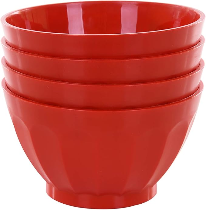 Mintra Colorful Unbreakable Plastic Bowl 4pk - (Medium - 750ml, Red) - (Part Of A Set) - Salad, Snacks, Breakfast Cereal, Fruit, Popcorn, Soup - Shatterproof, BPA Free