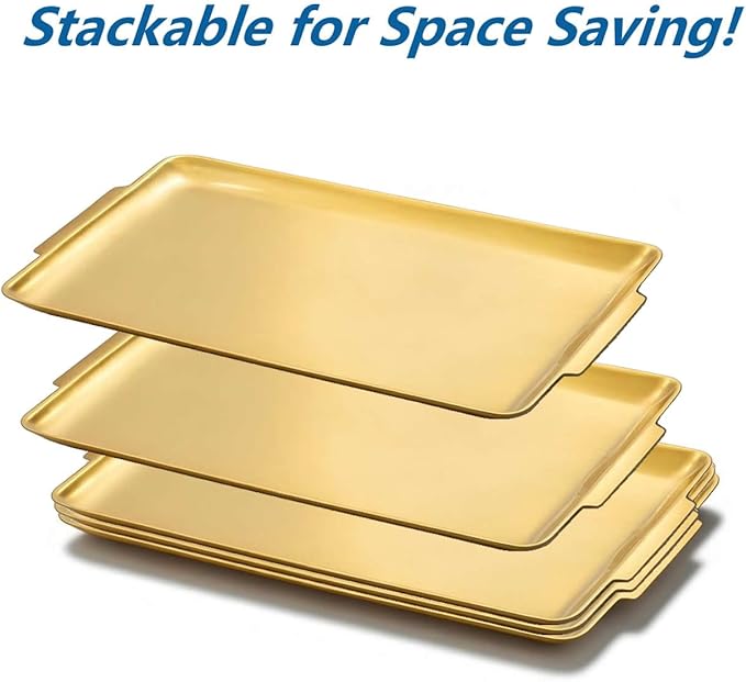 16.3" x 11" Large Serving Platters Set of 2, Stainless Steel Heavy-Duty Large Serving Trays, Gold Rectangular Plates for Food, Fruit, Party, Wedding, Christmas, Chip and Scratch Resistant
