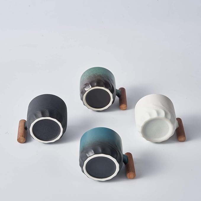 Ceramic Espresso Cups with Wooden Handle Espresso Shot Cups Ceramic Tea Cups Porcelain Demitasse Cups for Coffee or Tea, 2oz (green, 2)