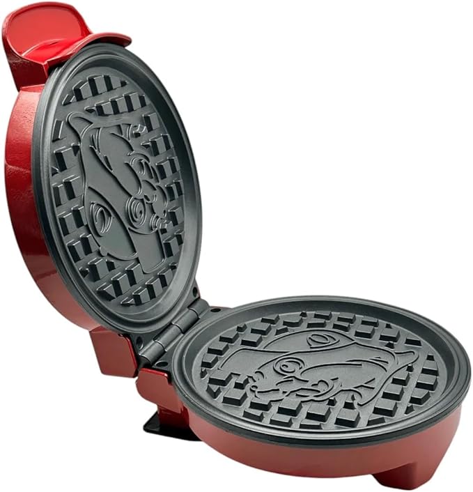 Buc-ee's Waffle Maker with Non-Stick Plates, Even Browning Technology, Cooking Indicator Light, Quick Clean Design, Red and Yellow