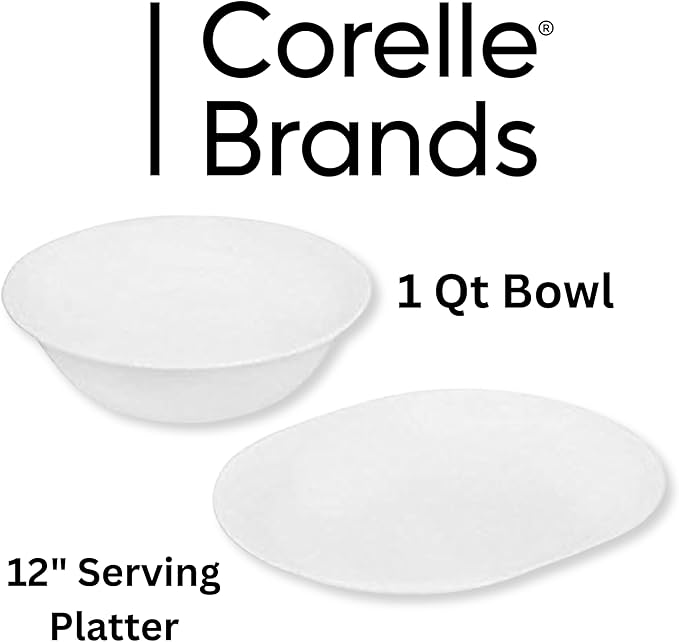 Corelle 12-1/4-Inch Serving Platter, Winter Frost White Serving Bowl, Winter Frost White - Bundle Set of 2 (1 Serving Platter and 1 Serving Bowl) (1qt & Platter)