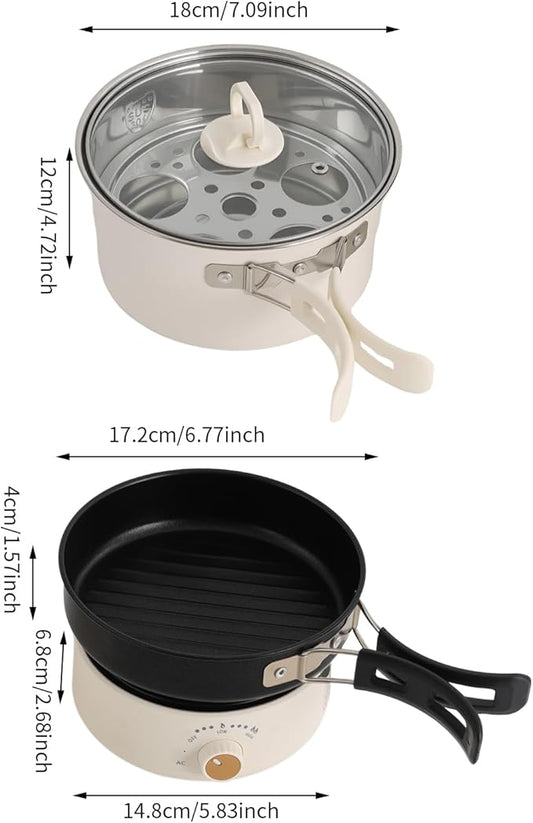 Multifunctional Electric Cooker，500W 110V Folding Portable Multi-Functional Non-Stick Split Electric Hot Pot,1.6L Mini Ramen Cooker for Pasta, Soup, Oatmeal Steak, Eggs StirFrying (White)