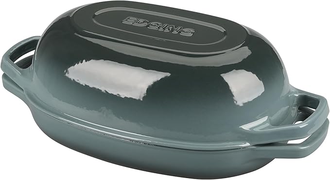 EDGING CASTING Enameled Cast Iron Oval Dutch Oven Pot with Lid, Dutch Oven for Sourdough Bread Baking, Oval Bread Pan, Bread Oven, Bread Dutch Oven, 5qt, Slateblue