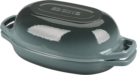 EDGING CASTING Enameled Cast Iron Oval Dutch Oven Pot with Lid, Dutch Oven for Sourdough Bread Baking, Oval Bread Pan, Bread Oven, Bread Dutch Oven, 5qt, Slateblue