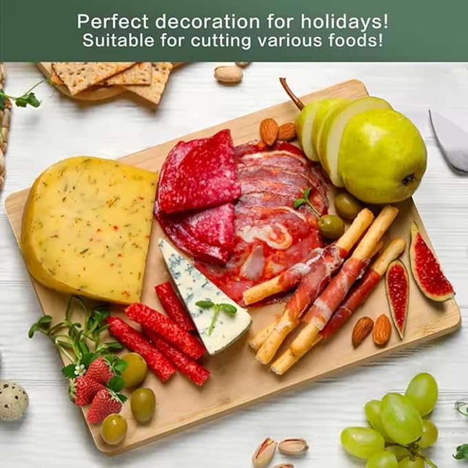 2PCS Bamboo Cutting Board for Kitchen, Wood Cutting Boards, Food-Grade Wooden Chopping Board for Meat Cheese Vegetable (Small Medium)