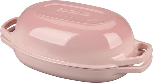 EDGING CASTING Enameled Cast Iron Oval Dutch Oven Pot with Lid, Dutch Oven for Sourdough Bread Baking, Oval Bread Pan, Bread Oven, Bread Dutch Oven, 5qt, Pink