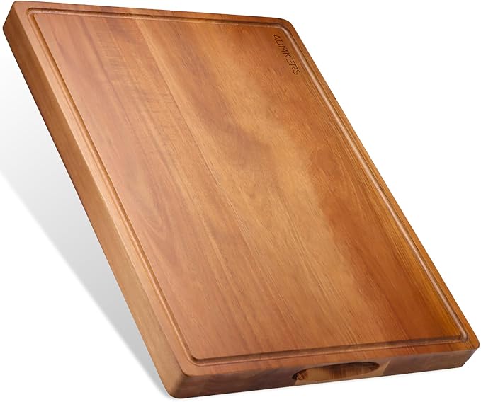 Wood Cutting Board, Large Cutting Boards for Kitchen, Thick Chopping Board with Deep Juice Groove and Handles, Wooden Charcuterie Board for Meat, Turkey, fruit and cheese. (17x12x1 inch)
