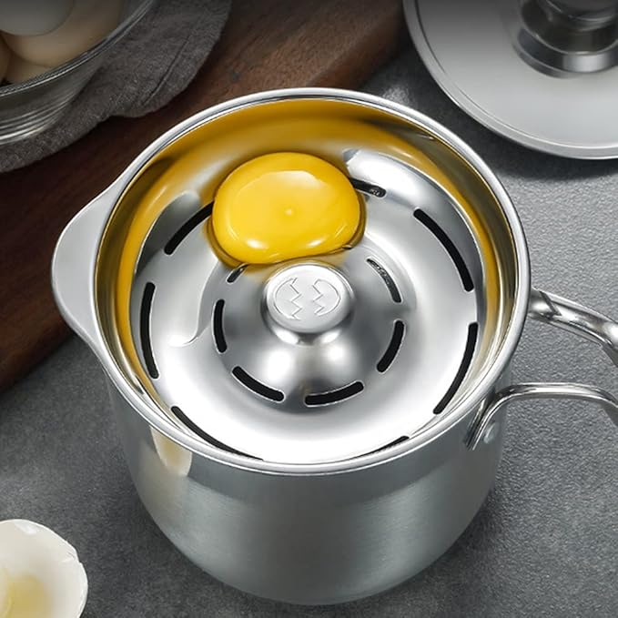 Angoily Egg Separator - Stainless Steel Egg Yolk White Separator Tool, Divider, Sieve, Kitchen Gadget, 1500ml Dividing Bucket with Yolk White Filter for Kitchen Use Silver