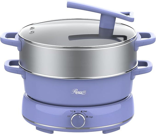 Rosewill 12.7 QT Electric Hot Pot Slow Cooker with Multiple Functions, Split Design with 11.8 inch Wider Cooking Pot and SUS Steam Basket, 1600W High Power, Includes Utensils - Iris