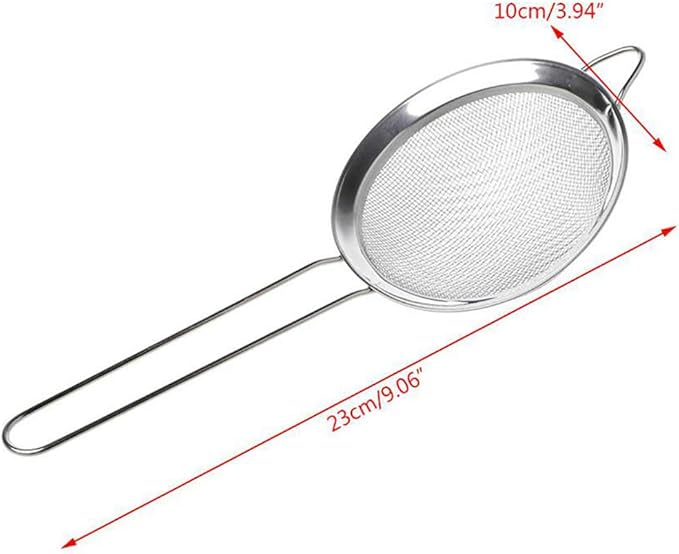Strainers Fine Mesh Sieve Stainless Steel Flour Sifter Fine Mesh Strainer for Kitchen Hand-held Oil Spoon Seives with Handle Diameter 10cm (3.9")