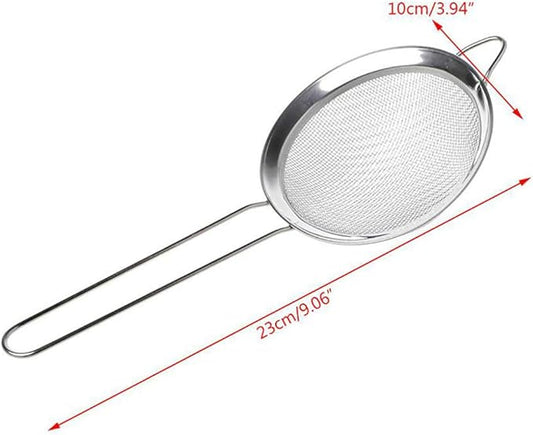 Strainers Fine Mesh Sieve Stainless Steel Flour Sifter Fine Mesh Strainer for Kitchen Hand-held Oil Spoon Seives with Handle Diameter 10cm (3.9")