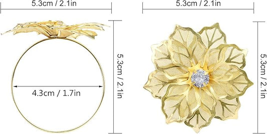 Picowe Set of 12 Alloy Napkin Rings with Hollow Out Flower Napkin Ring Holders for Wedding Party Holiday Banquet Christmas Dinner Delicate Serviette Buckles Decor Favor (Gold)