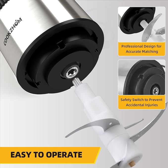COOKZHOM Food Processor,Electric Food Chopper with 500W Stainless Steel Motor & 2 Sharp Blade Sets, 8-Cup Stainless Steel Bowl for Meat, Vegetables, Fruits and Nuts