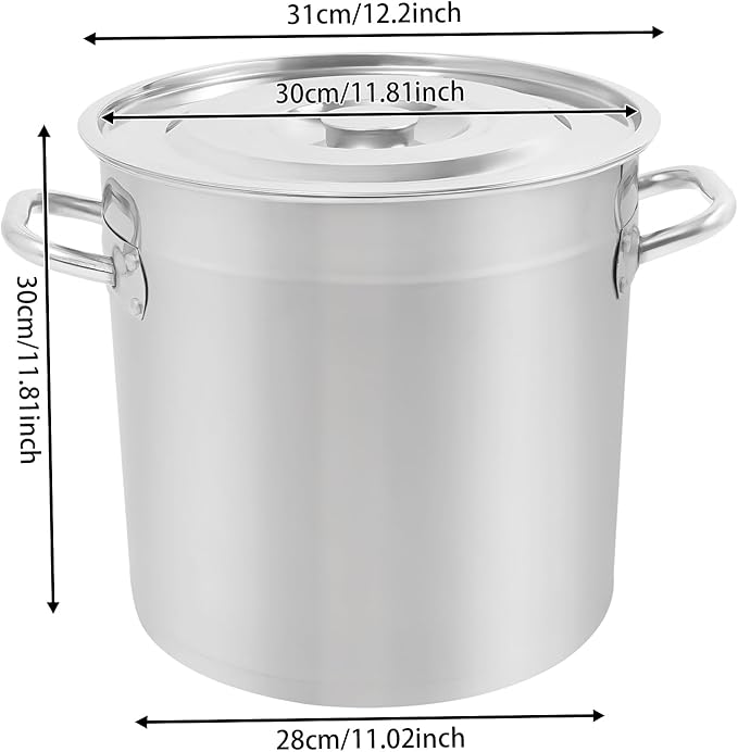 Stainless Steel Stock Pot w/Lid, Commercial Soup Cookware for Home/Restaurant/Hotels, for Stew/Simmering/Soup, Universal Stove Compatible (21L/22.2Qt.)