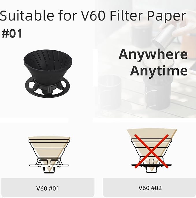 VANDROOP Collapsible Coffee Dripper, Silicone Reusable Coffee Filter Holder, Pour Over Coffee Dripper for Camping, Business Trip, Single Pour Over Coffee Maker (Black)