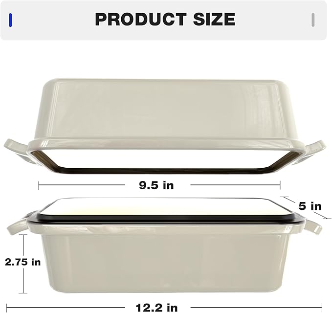 Tydanix 9x5 Enameled Cast Iron Loaf Pan with Lid – Bread Pan for Sourdough, Cake, Meatloaf, Even Heat, Nonstick, Easy to Clean, 2 Piece Set