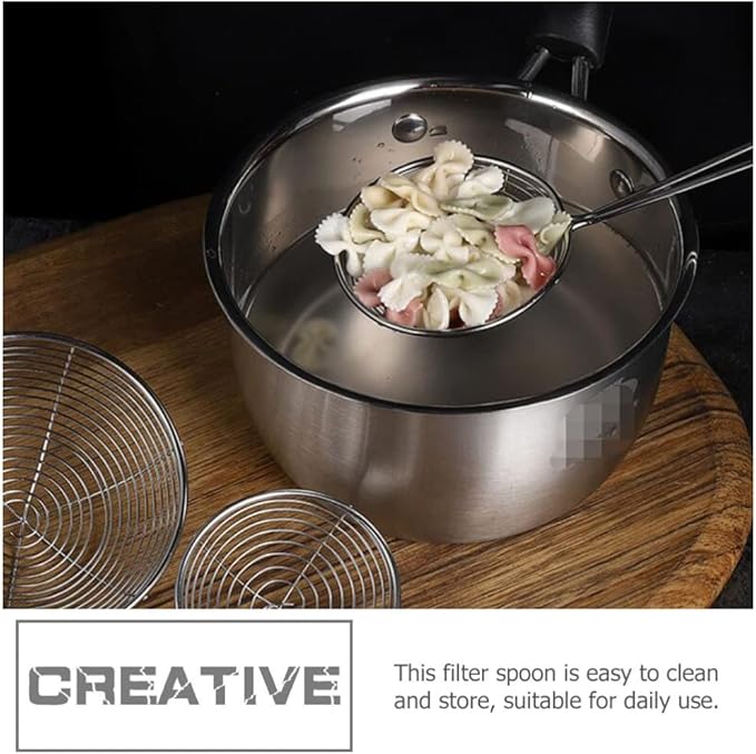 Hemoton 4 Pieces Stainless Steel Spider Strainer Spoon, 2.5 Inch Mini Wire Skimmer Colander with Handle for Hot Pot, Tortellini and Meatball