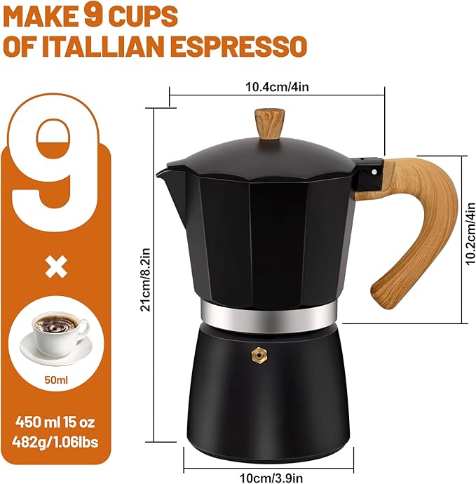 DITOSH 9 Cup Aluminum Espresso Stovetop Moka Pot Express Coffee Maker Percolator Italian Classic Mocha Coffee Machine for Italian and Cuban Cafe Brewing for Home & Camping 450ml 15oz