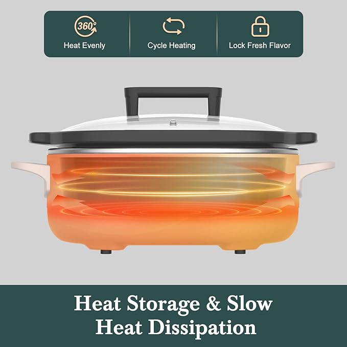 MAGNIFIQUE 6 Quart Programmable Slow Cooker Removable Healthy Nonstick Pot - Small Kitchen Appliance for Family Dinners - Serves 6+ People - Heat Settings: Keep Warm Pink