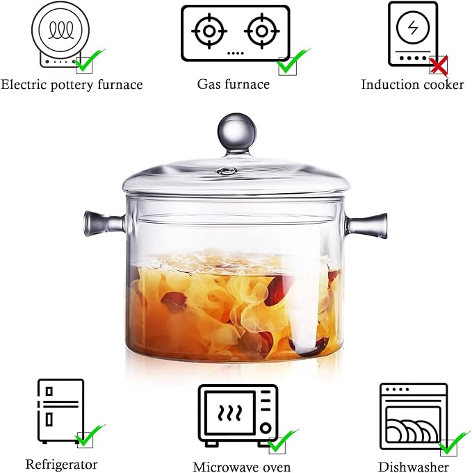 2 L/ 67 Fl Oz Clear Glass Pots for Cooking with Lids Saucepan with Cover Simmer Pot Milk Pot Heat-Resistant Glass Stovetop Pots And Pan with Lid, Soup, Milk, Baby Food
