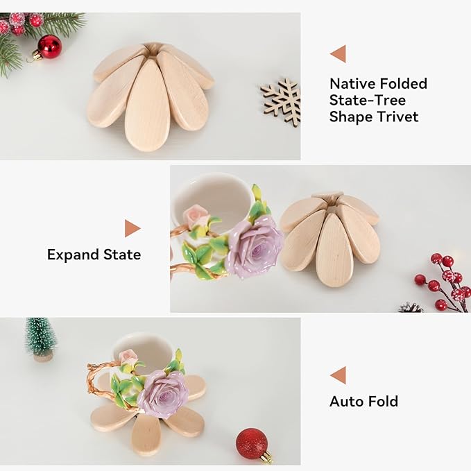 SENIG 5 PCS Tree Trivet Wooden Coasters for Hot Dishes, Wooden Tree-Shape Coaster Sets for Drink, Coffee Table, Kitchen Room Decor(Star)