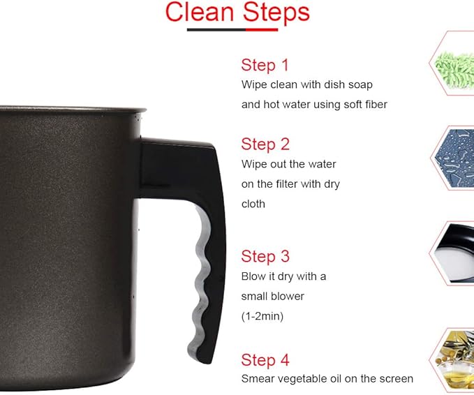 Cambom Bacon Grease Container with Fine Mesh Strainer, 1.6L almost 7 Full Cups Iron Cooking Oil Can with Removable a Coaster Tray for Kitchen Fat Storage Black