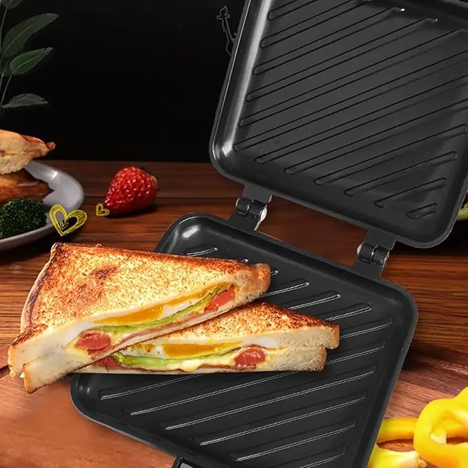 Sandwich Maker, Grilled Sandwich and Panini Maker Pan with Non-Stick Plates, Stovetop Toasted Sandwich Maker Aluminum Flip Pan for Home Kitchen, 5.9" L x 14.2" H