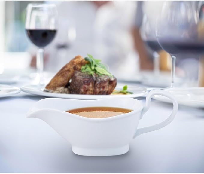 HIC Kitchen Gravy Boat, Fine Porcelain, Pedestal Stand Design, 8-Ounce Capacity For Gravy, Sauce, Au Jus, Dressing, Holiday Meals, And Entertaining