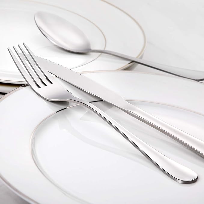 HIWARE 24-Piece Forks Silverware Set, Food-Grade Stainless Steel Dinner Forks Set, Dishwasher Safe, 8 Inches